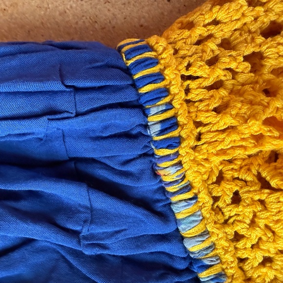 CHASING UNICORNS | Blue/Yellow Crochet Trim Strapless Crop Top - Picture 6 of 6